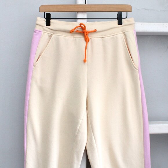 LEGO Womens Drawstring Track Pants Joggers Cream Pink Stripe Pockets Size Medium - Picture 5 of 6